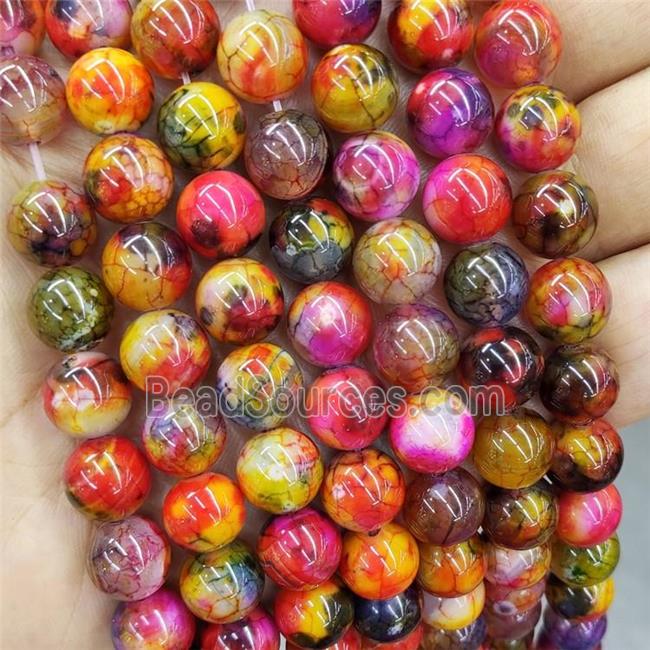 Natural Agate Beads Multicolor Dye Fire Smooth Round