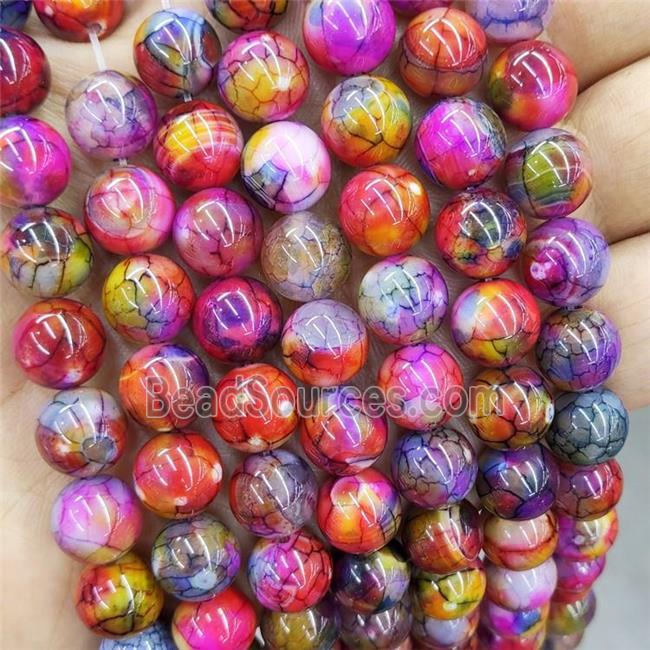 Natural Agate Beads Fire Multicolor Heat Dye Smooth Round