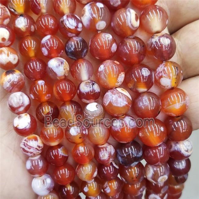 Natural Agate Beads Red Dye Fired Smooth Round