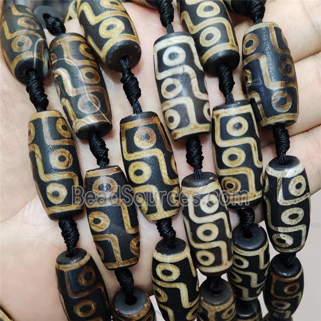 Tibetan Style Agate Barrel Beads Evil Eye Yellow Black Rice