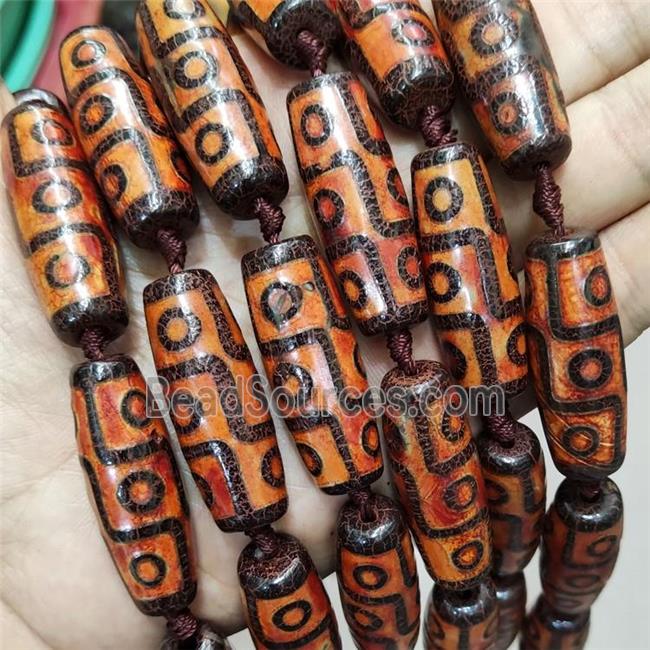 Tibetan Style Agate Barrel Beads Evile Eye Orange Rice