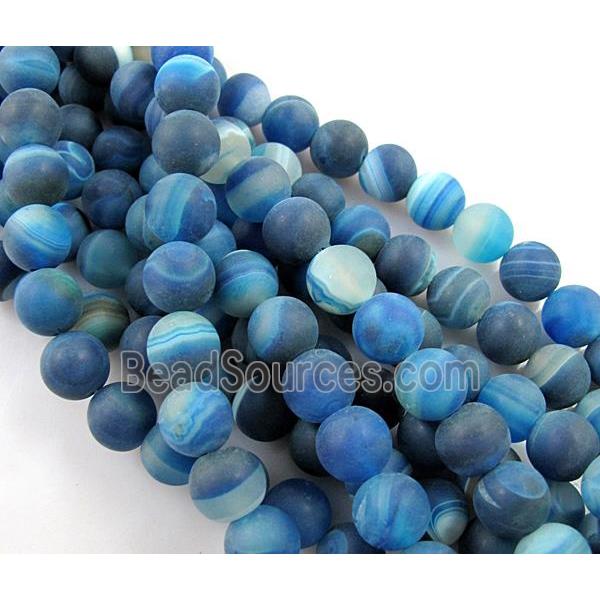 round matte blue Stripe Agate Stone beads