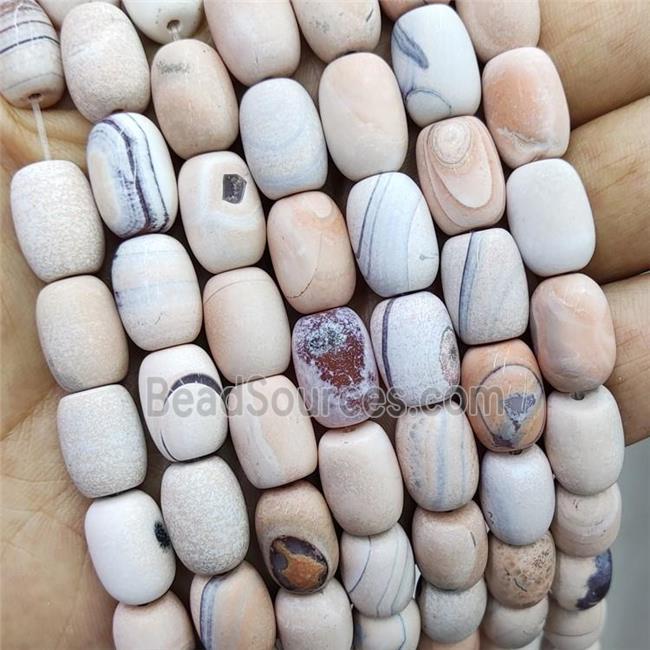 Natural Agate Beads Fired Pink Dye Matte Barrel