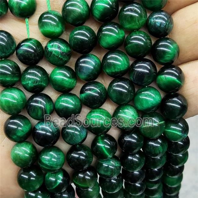 Natural Tiger Eye Stone Beads Green Dye Smooth Round