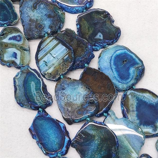 Natural Veins Agate Slice Beads Freeform Blue Dye