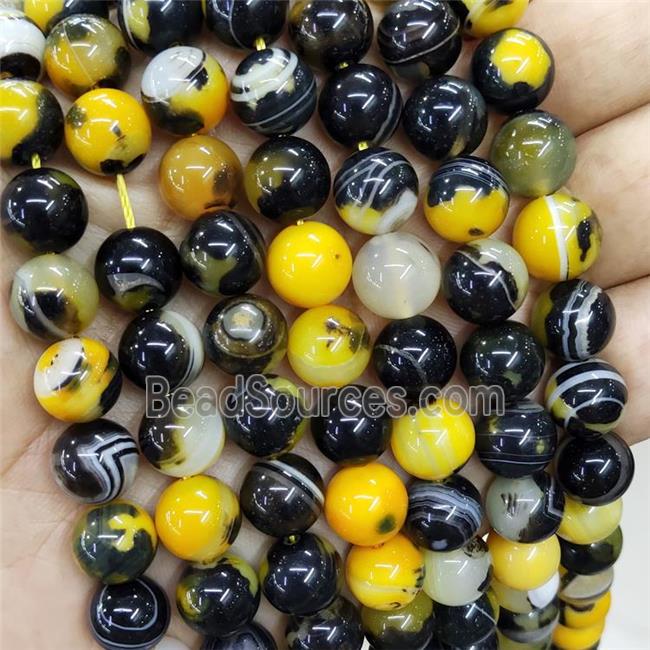 Natural Agate Beads Yellow Black Dye Smooth Round