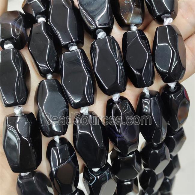 Natural Agate Barrel Beads Black Dye Faceted