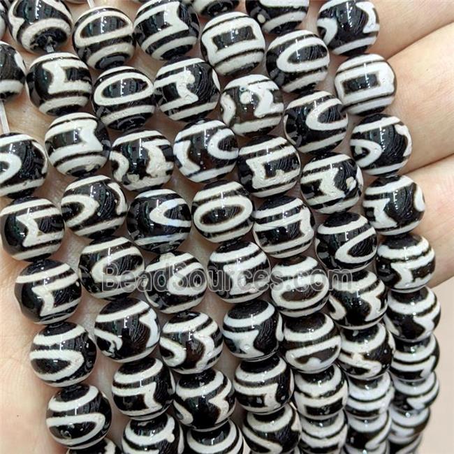 Tibetan Agate Beads Black Smooth Round