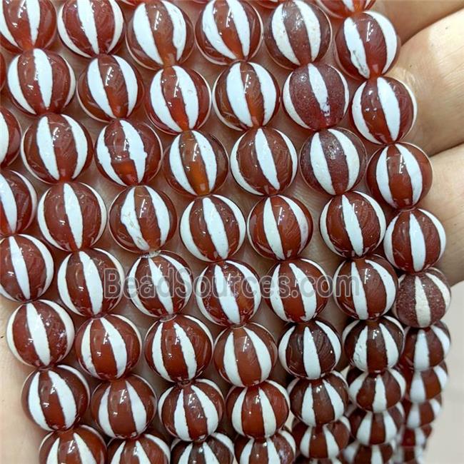 Tibetan Agate Beads Red Smooth Round Pumpkin