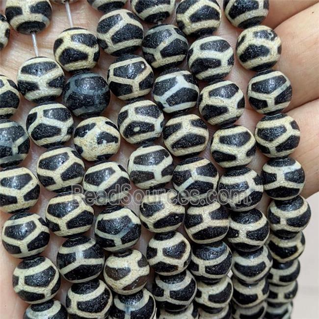 Tibetan Agate Beads Black Round Tortoise