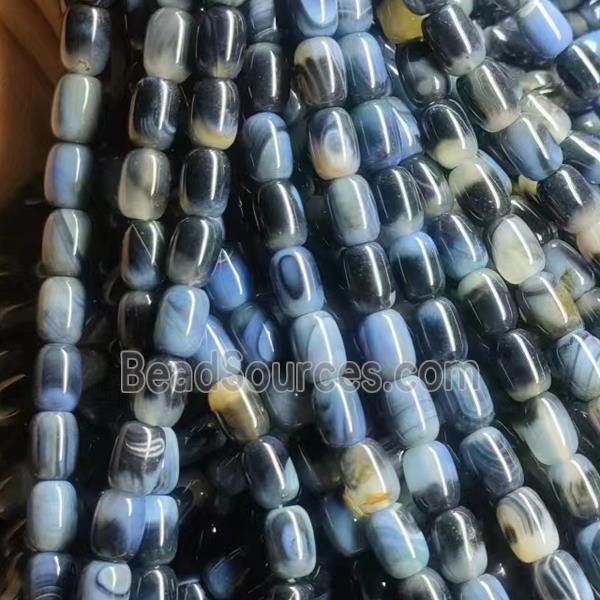 Natural Agate Barrel Beads Black Blue Dye