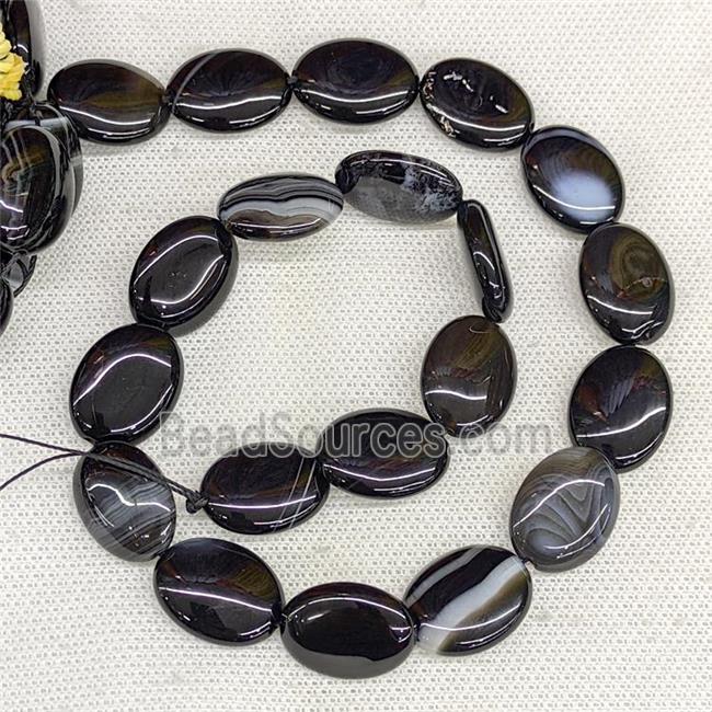 Natural Stripe Agate Oval Beads Black Dye