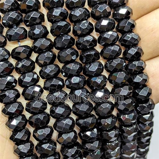 Natural Black Onyx Agate Beads Faceted Rondelle