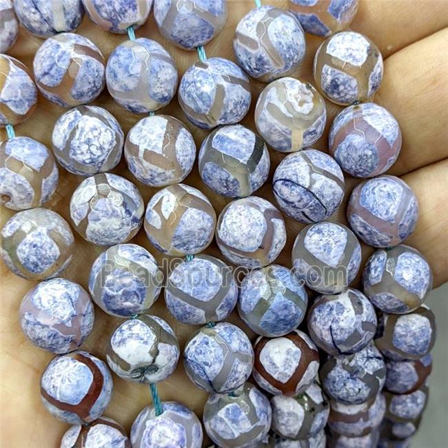 Tibetan Agate Beads Faceted Round Blue Dye B-Grade