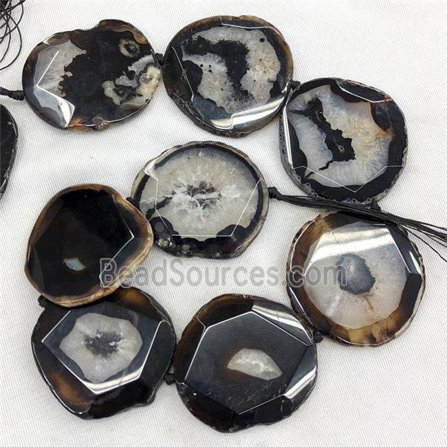 Natural Agate Beads Slice Freeform Faceted Black Dye