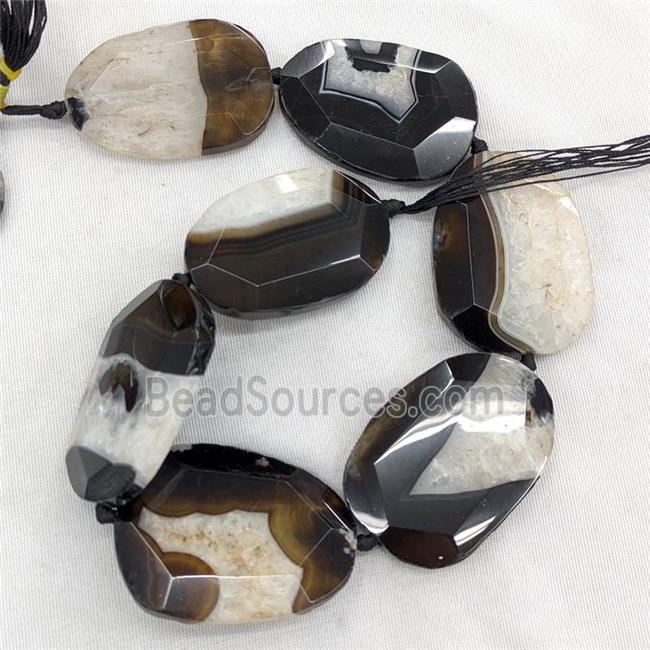 Natural Druzy Agate Beads Slice Freeform Faceted Black Dye