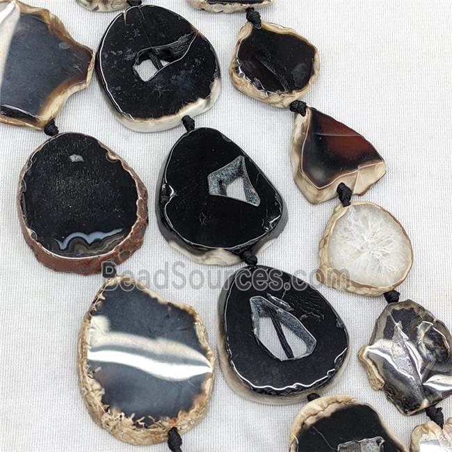 Natural Agate Beads Slice Freeform Flat Black Dye