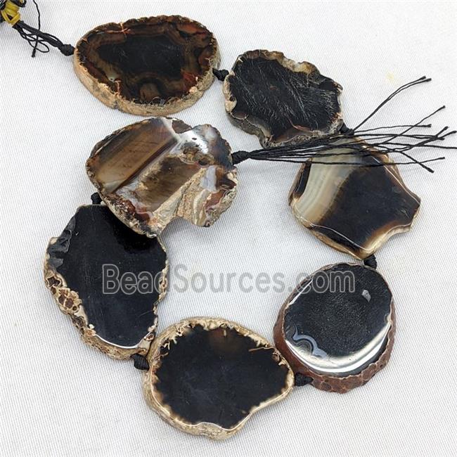 Natural Agate Beads Slice Freeform Flat Black Dye