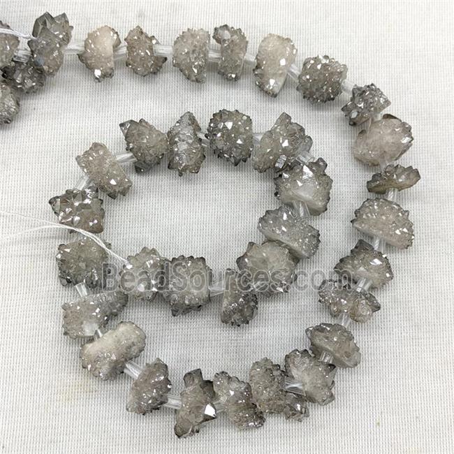 Natural Druzy Quartz Cluster Beads Gray Electroplated