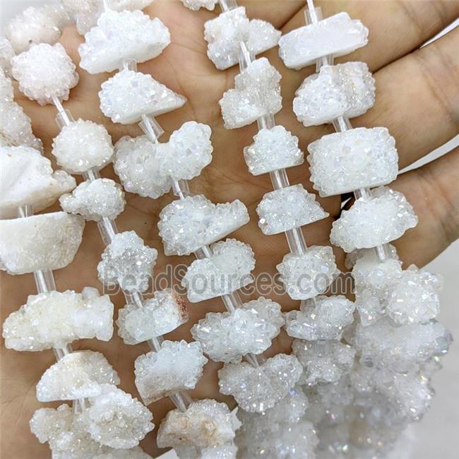 Natural White Druzy Quartz Cluster Beads AB-Color Electroplated