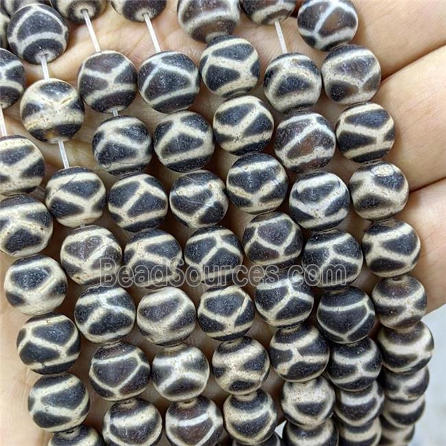 Tibetan Agate Round Beads Tortoise Black Matte