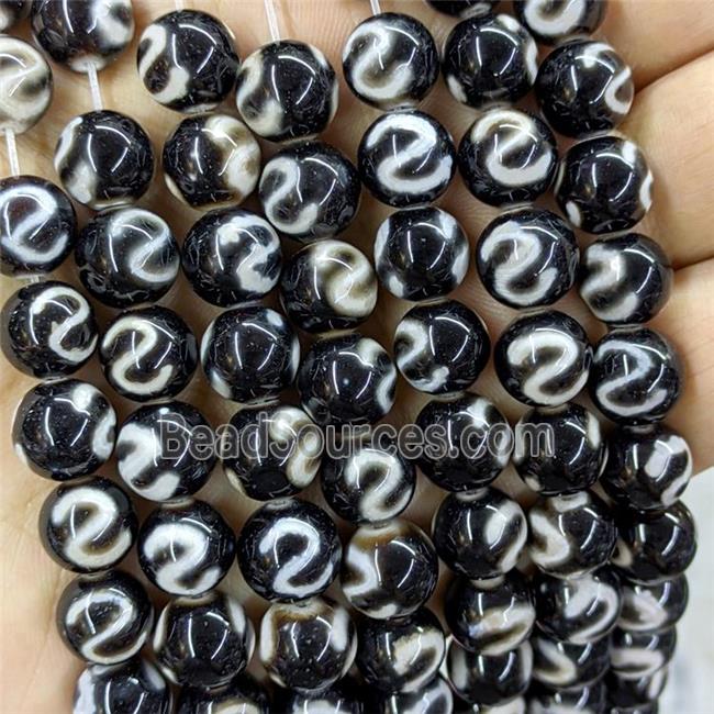 Tibetan Agate Round Beads Black Smooth