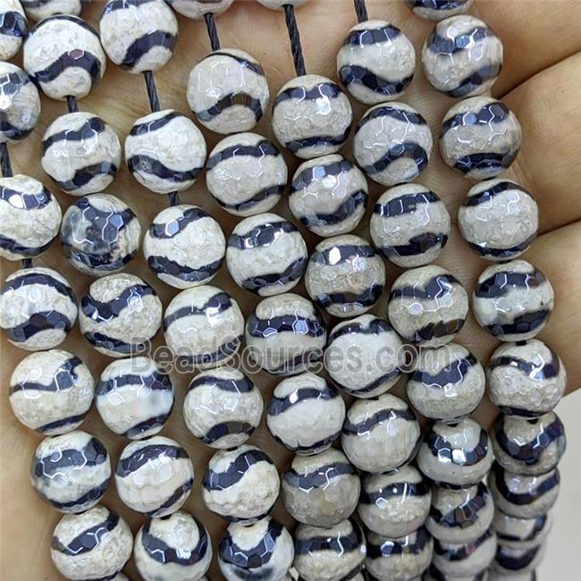 Tibetan Agate Beads Wave Faceted Round Electroplated