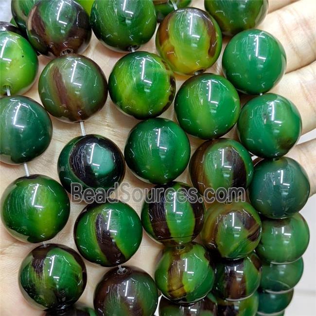 Natural Agate Beads Green Dye Smooth Round