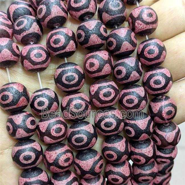 Tibetan Agate Round Beads Pink Dye Eye