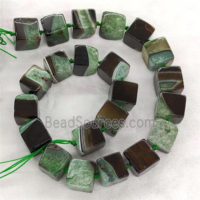 Druzy Agate Cube Beads Green Dye