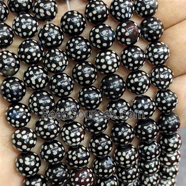 Tibetan Agate Round Beads Black Smooth