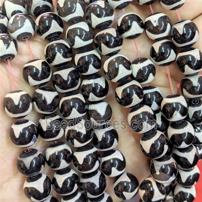 Tibetan Agate Beads Black Smooth Round