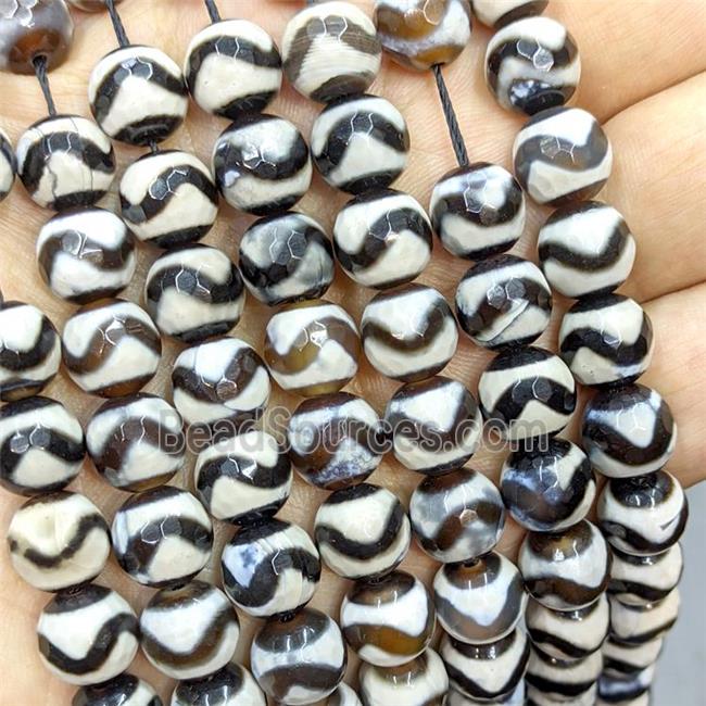 Tibetan Agate Beads Black Wave Faceted Round