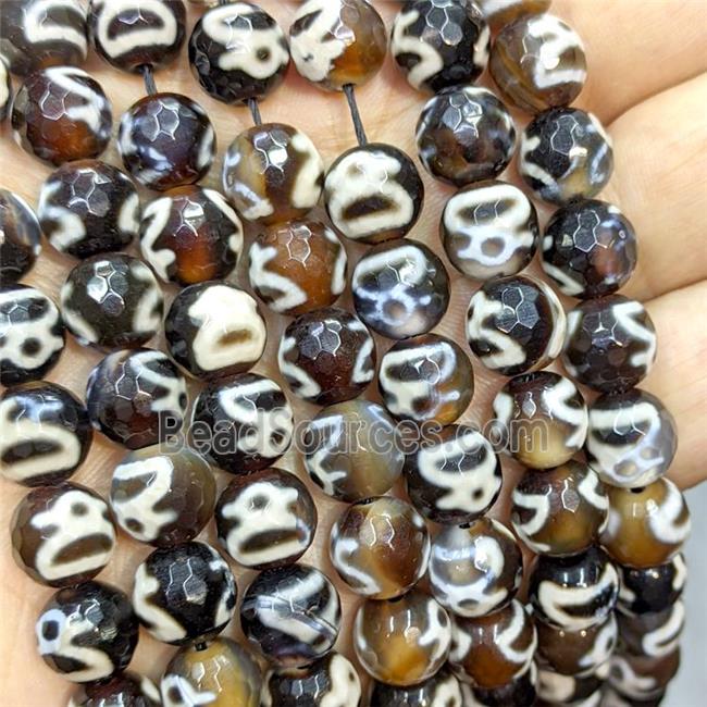 Tibetan Agate Beads Black Faceted Round