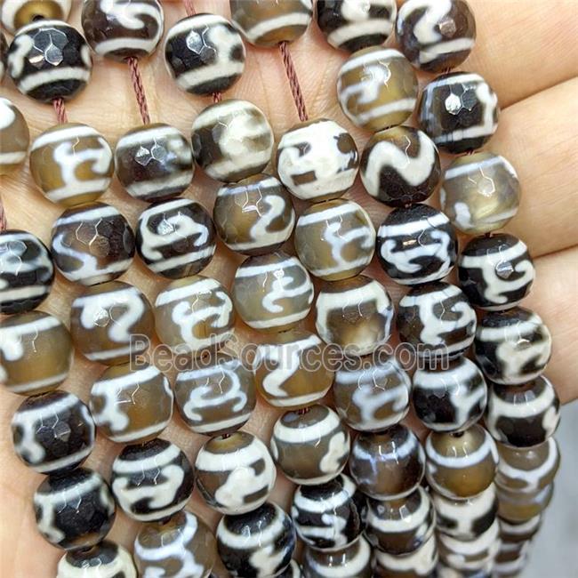 Tibetan Agate Beads Black Faceted Round