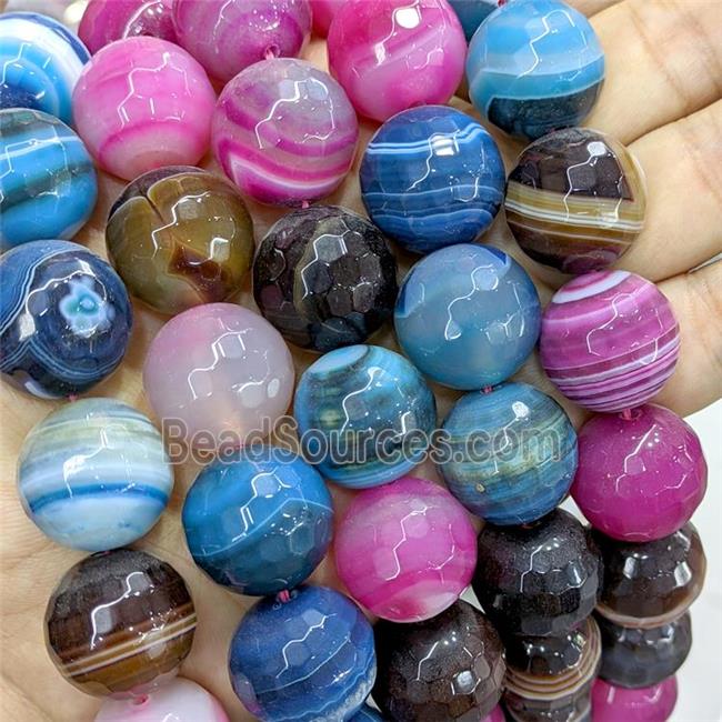 Natural Stripe Agate Beads Banded Mixed Color Dye Faceted Round