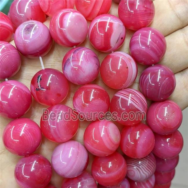 Natural Stripe Agate Beads Banded Red Dye Smooth Round