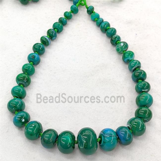 Natural Agate Rondelle Beads Graduated Green Dye Smooth