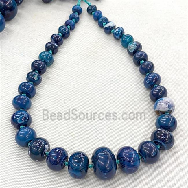 Natural Agate Rondelle Beads Graduated Blue Dye Smooth