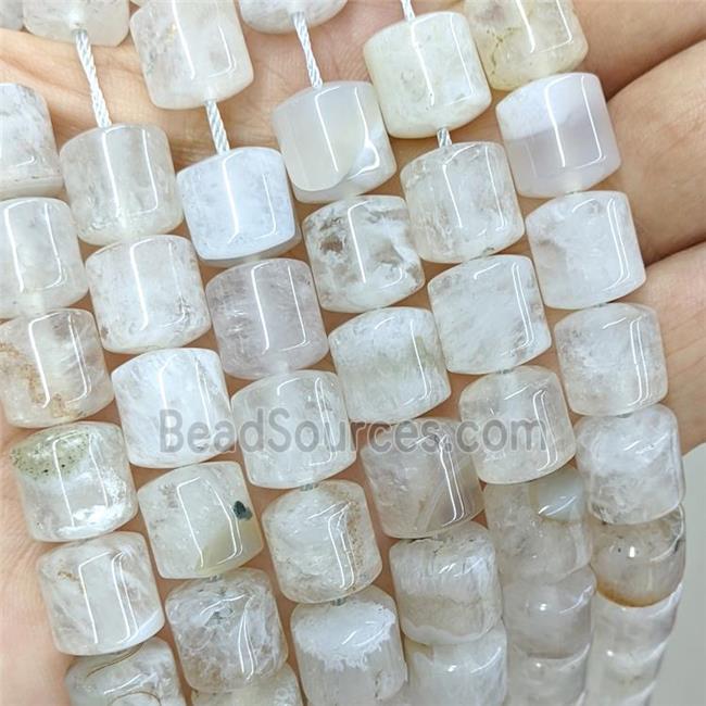 Natural Druzy Agate Tube Beads White