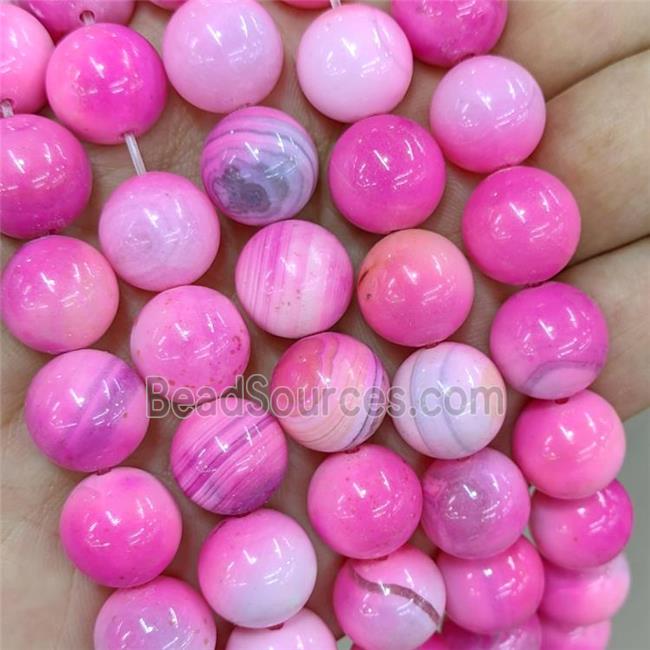 Natural Stripe Agate Beads Hotpink Dye Smooth Round