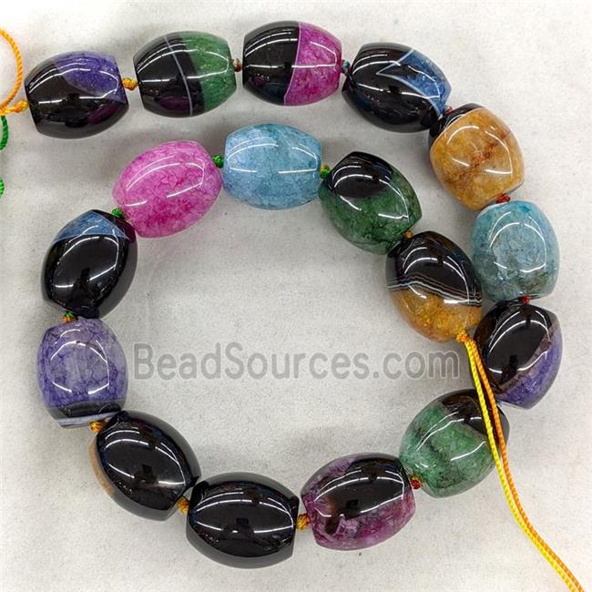 Natural Druzy Agate Barrel Beads Dye Mixed Color