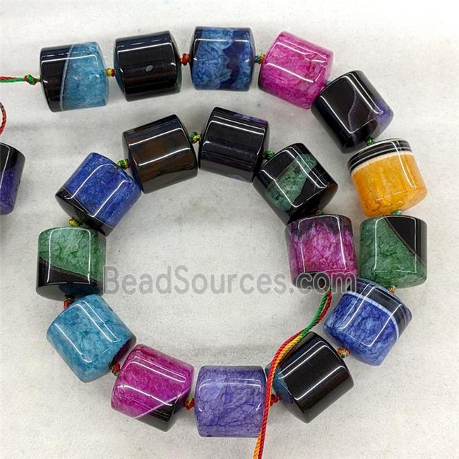 Natural Druzy Agate Tube Beads Dye Column Mixed Color