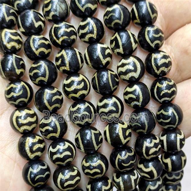 Tibetan Agate Beads Black Round