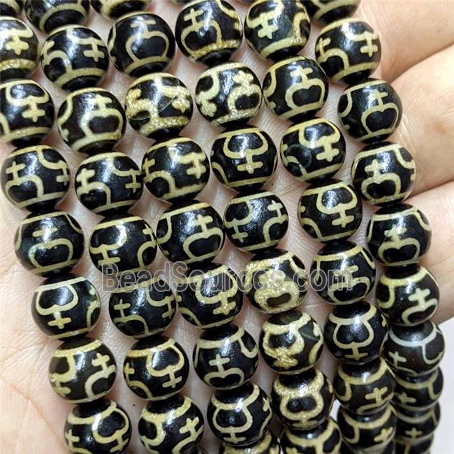 Tibetan Agate Beads Black Round