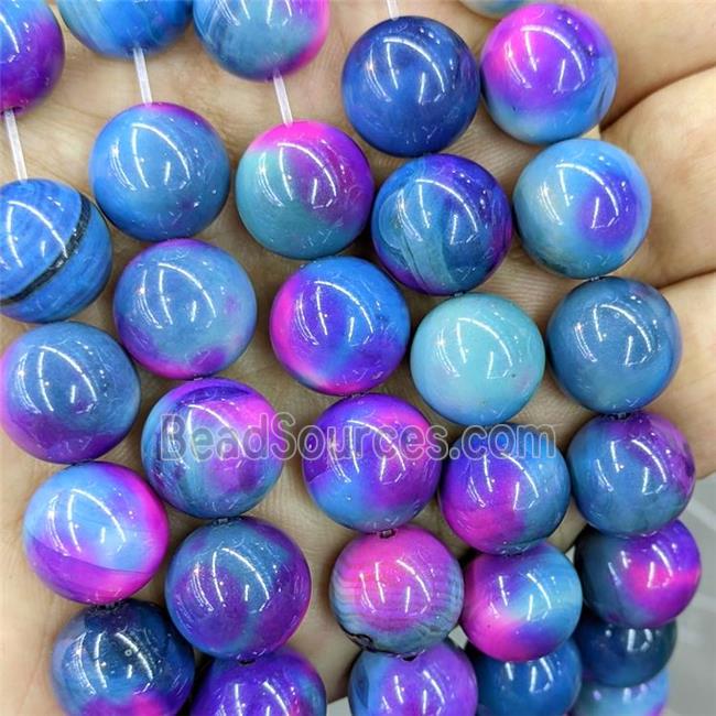 Natural Agate Beads Multicolor Dye Smooth Round