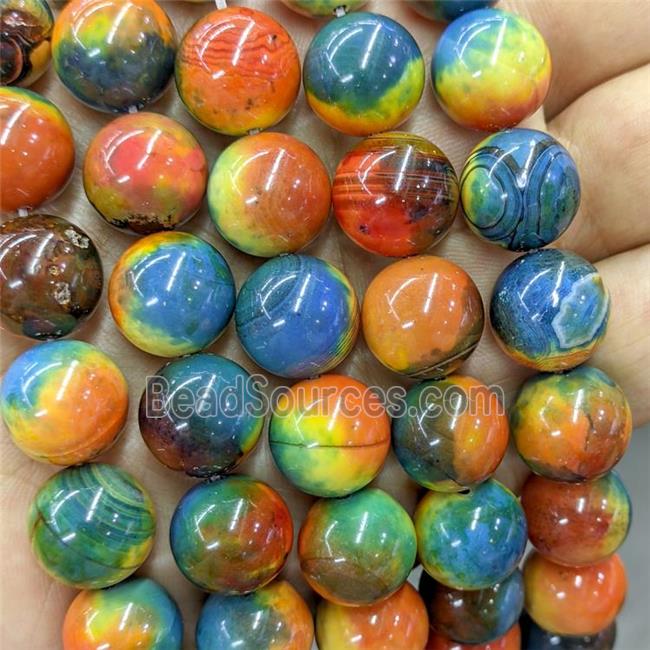 Natural Agate Beads Multicolor Dye Smooth Round