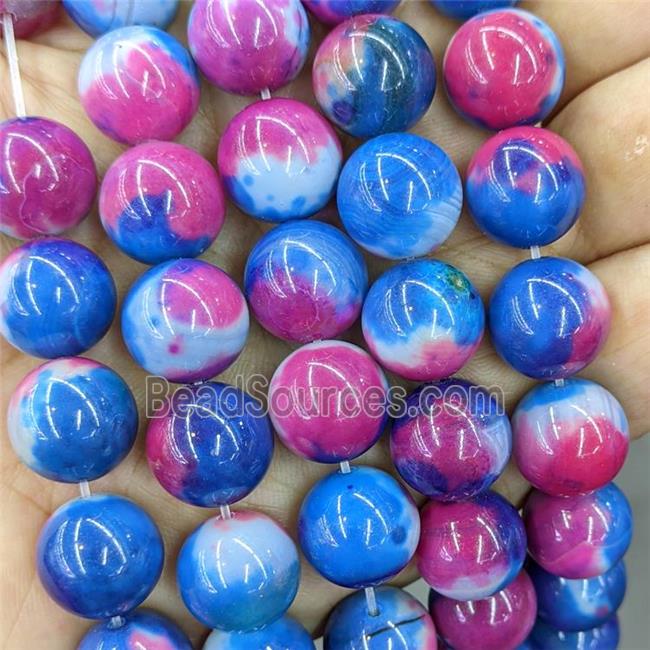 Natural Agate Beads Blue Red Dye Smooth Round