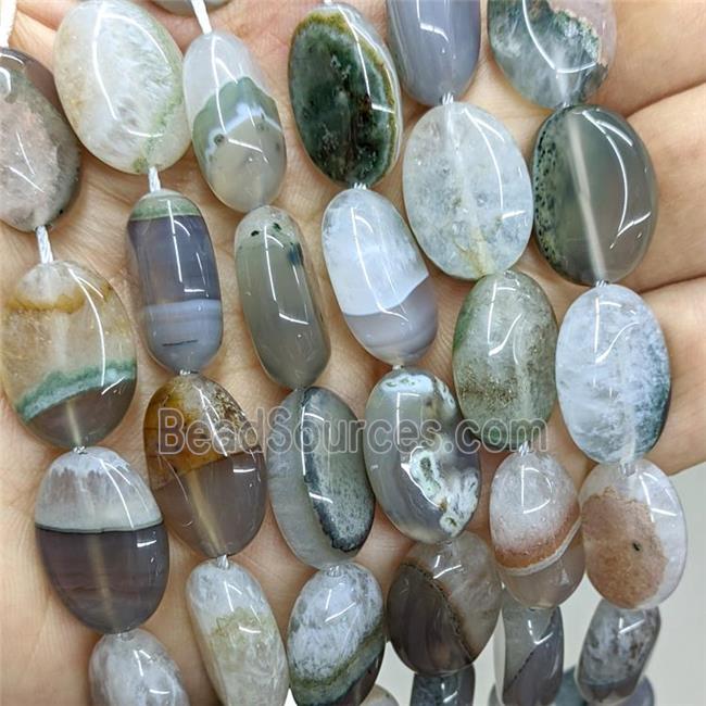 Gray Druzy Agate Oval Beads Natural Color