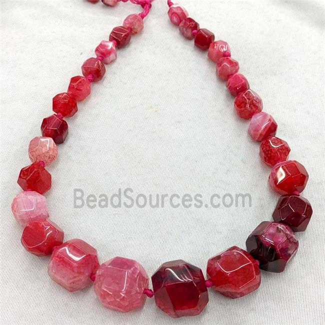 Natural Agate Graduated Beads Red Dye Faceted Cube